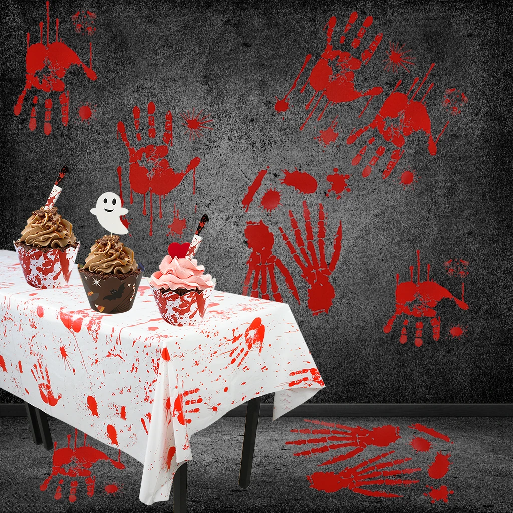 260cm Halloween Decoration Plastic Blood stains Tablecloth Red Fireplace Mantel Scarf Event Halloween Party Table Cover Decor