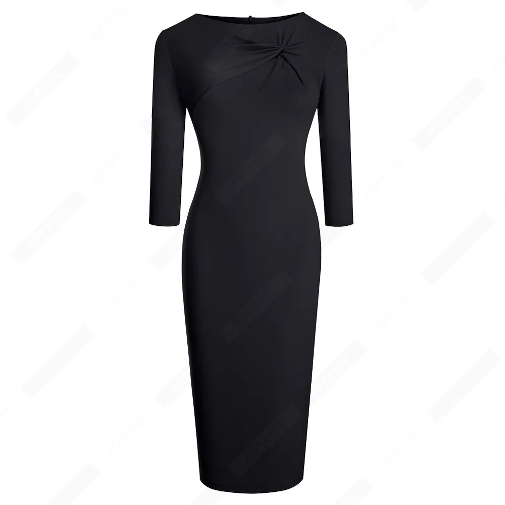 Jesień kobiety eleganckie jednokolorowe sukienki z węzłami elegancka formalna biznesowa sukienka biurowa typu Bodycon EB608