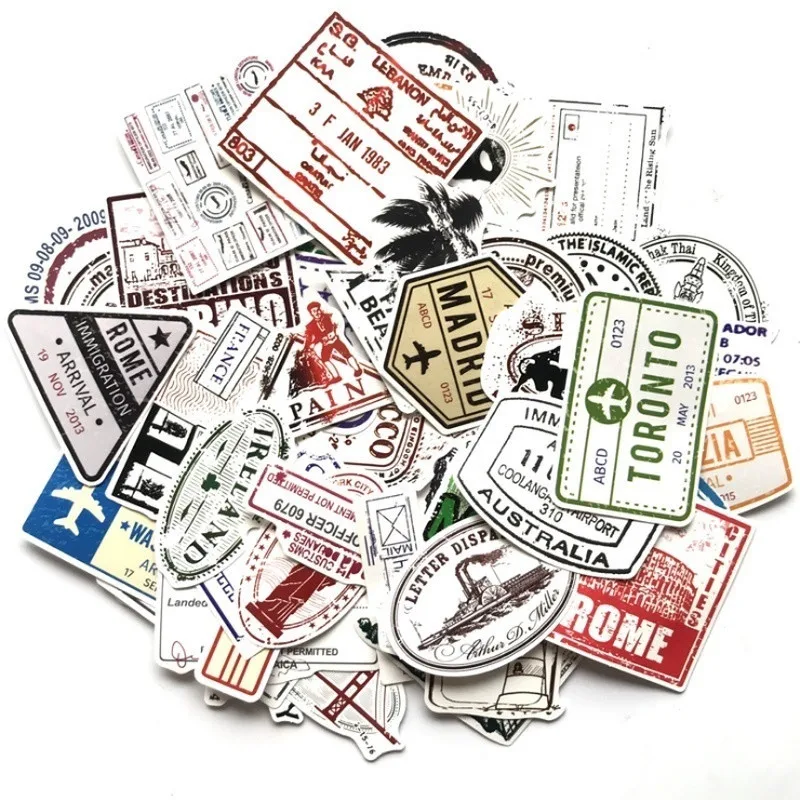 10/30/50PCS Walizka znaczek pocztowy Retro papier firmowy znaczek walizka podróżna naklejka osobowość walizka na kółkach gitara naklejka graffiti