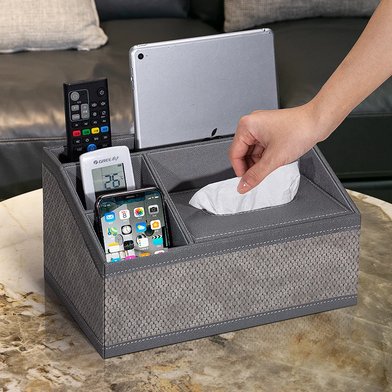 NEW Tissue Box Multi functional Napkin Holder PU Leather Remote Controller Storage Box Desk Organizer