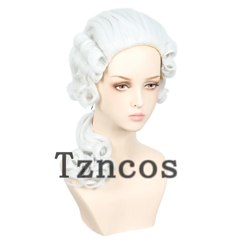 Tzncos Lawyer Judge Baroque Wig Marie Antoinette Long White Wigs Heat Resistant Synthetic Hair