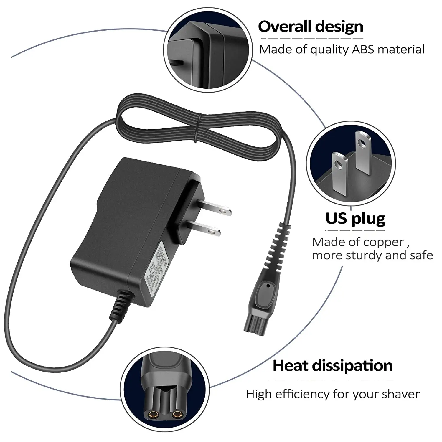 Cargador de repuesto para afeitadora de 15V, cable cargador de repuesto, adaptador portátil Universal, cable cargador de repuesto Compatible con Philips