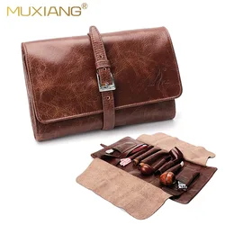 OLDFOX Leather Smoking Tobacco Pipe Pouch Bag Organize Case Pipe Accessories Tool Holder Pocket for 2 Pipe & 2 Cigar fc0008