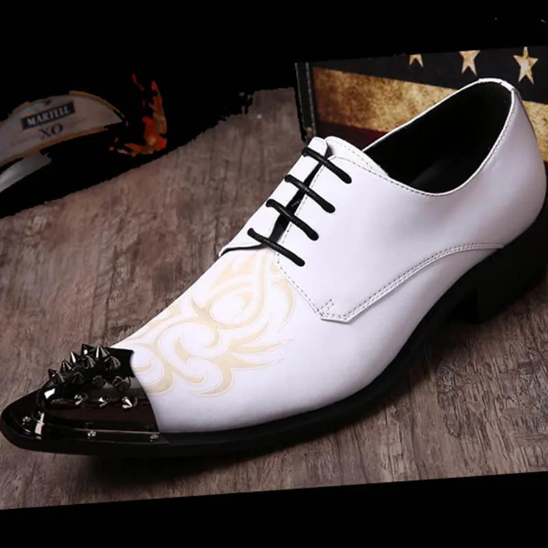 

ntparker Pointed Big Metal Toe White wedding shoes Man Fashion leather Shoes Man Business style social shoes oxford! EU38-46!