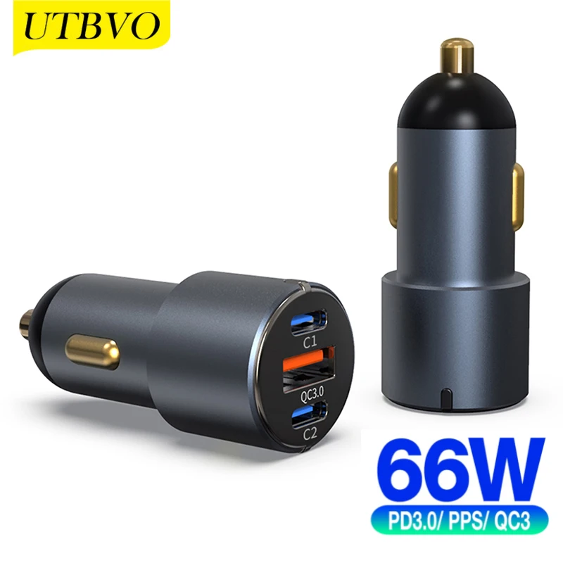 

UTBVO 66W Type C Car Charger Mini Adapter, PD3.0/PPS QC3.0 30W 20W 18W For iPhone13/12 Sumung Galaxy Xiaomi Huawei Smartphone