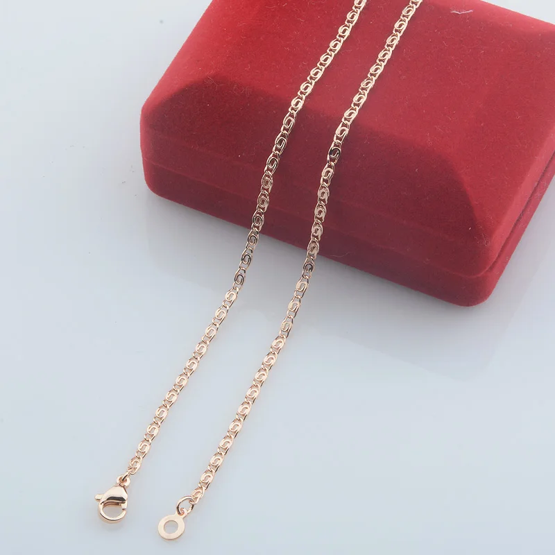 Women 585 Rose Gold Color Small 2mm Snail Link Chains Smart Necklace(No red box)