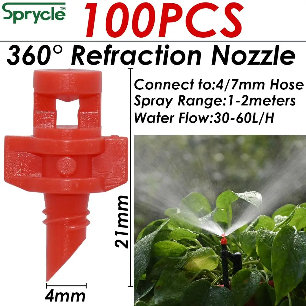 SPRYCLE 100PCS 90/180/360 Degree Refraction Nozzle Garden Sprinkler Agriculture Irrigation Plant Spray Nozzle Misting Greenhouse