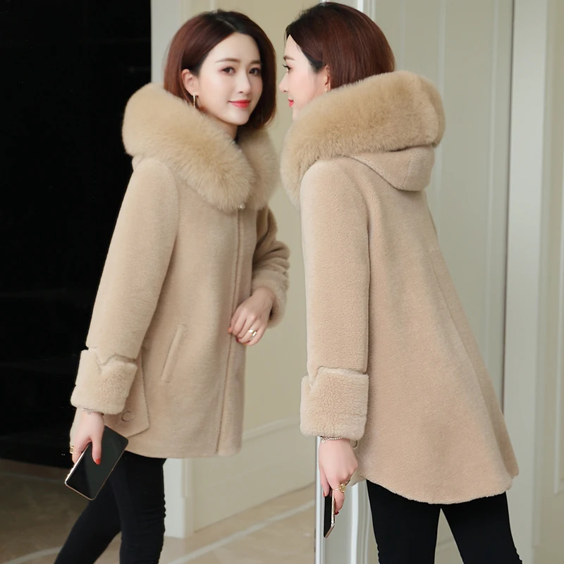 Fox Fashion High Quality Fur Collar Fur Jacket 100% Wool Women's Jacket 2020 Soft Warm Wool Fur Coat Feminine Clothes Ropazjt363