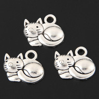 30pcs  Silver Color Lovely Mini Cat Charms Cat Animal Pendant Bracelet Necklaces Jewelry Wholesale A3346