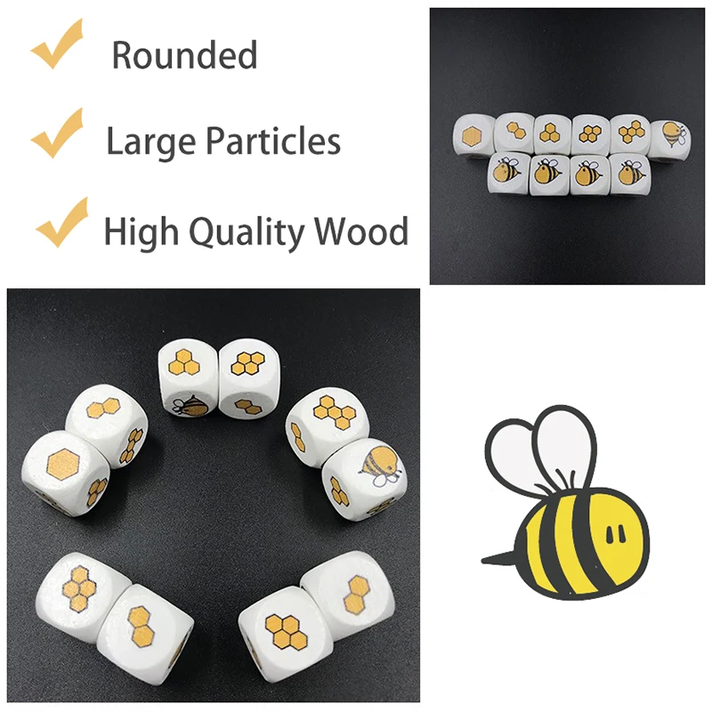 10pcs Dice Wooden Toys Animal Geometric Shape Cube Blocks Games Montessori Early Educational Math Toys For Children Cartoon Bee