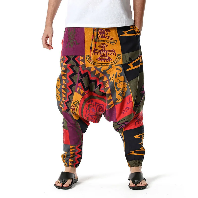 Mens Baggy Hippie Boho Gypsy Aladdin Yoga Harem Pants Hip Hop Cross Pants Men Casual Wide Leg Cotton Joggers Pants Trousers Male