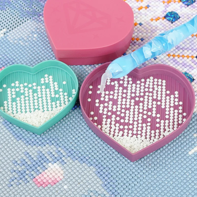 HOMFUN 3Pcs 5D Diamond Painting Tool Heart-Shaped Diamond Tray Box large-Capacity Tray Diamond Embroidery Accessories Case