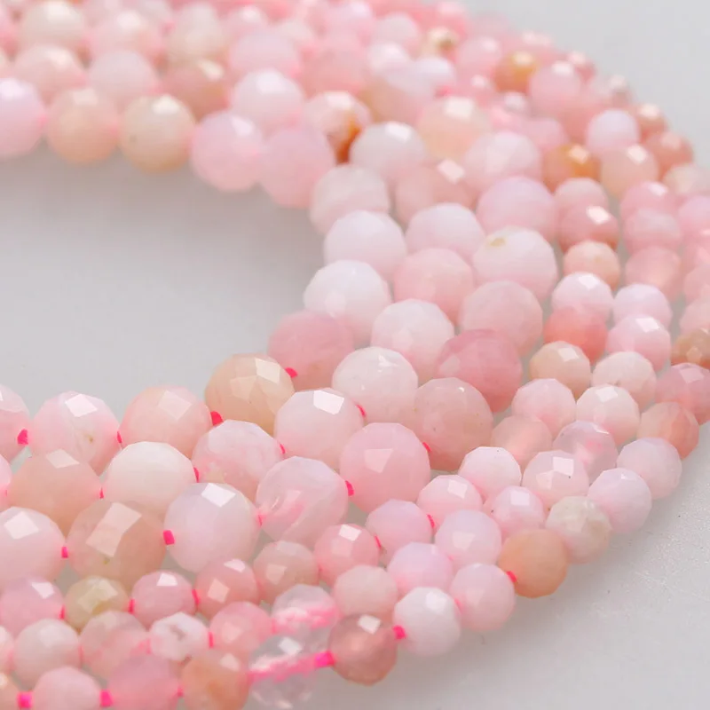 Natural Stone Beads Small Faceted AAA Pink Opal Loose Beads 2 3 4mm Gemstone For Bracelet Necklace Jewelry Earrings Making