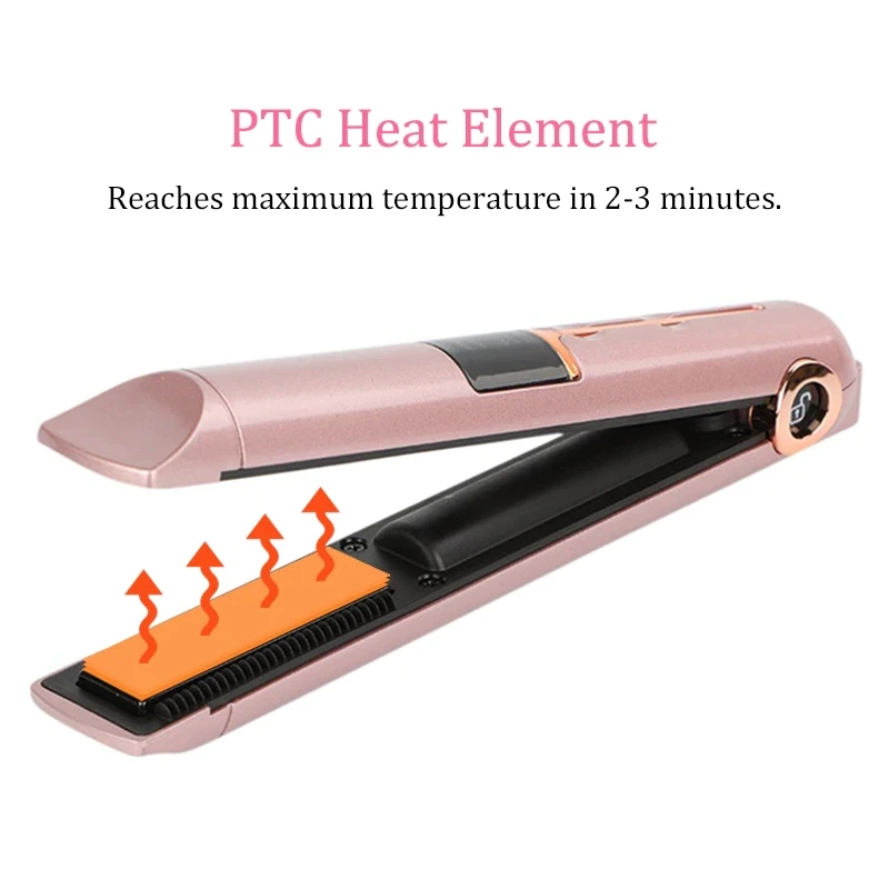 Plancha rizadora portátil para pelo liso, peine inalámbrico de cerámica con calefacción, pantalla LCD, cargador de onda giratoria, herramienta de peluquería