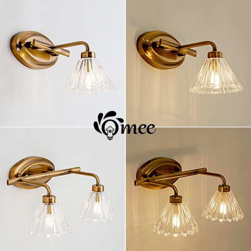 Vintage Led Wall Light Bronze Clear Lampshade Wall Lamp Bathroom Lamp 2heads 4heads For Mirror Glass Cover Wandlamp Indoor Light