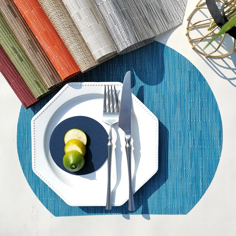 New Nordic Semi-circular PVC Bamboo Kitchen Placemat for Dining Table Drink Coasters Mantel Individual Cup Pad Tableware