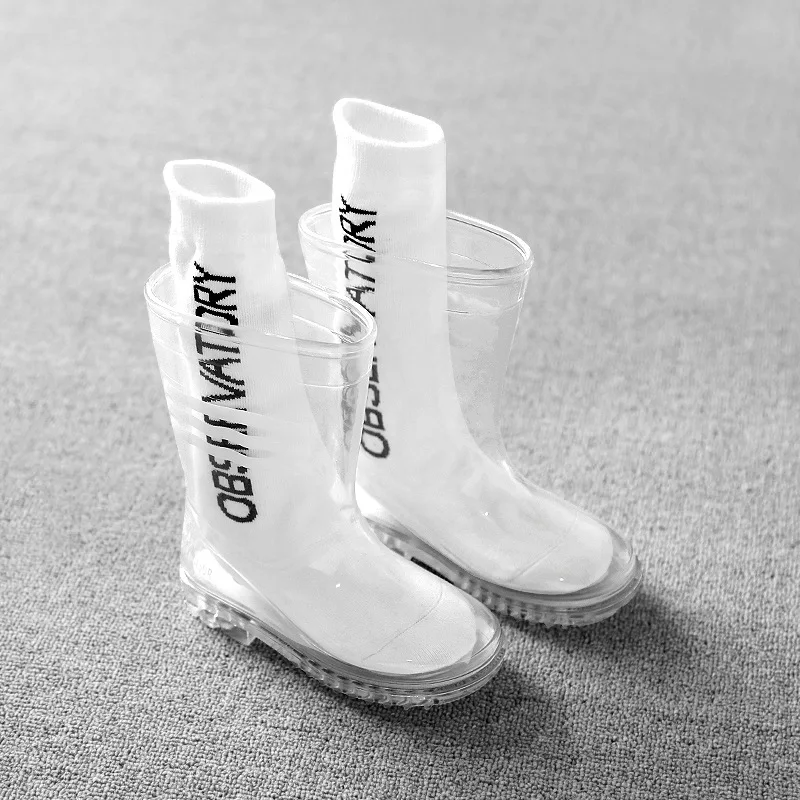 Botas de lluvia para niños y niñas, zapatos impermeables transparentes para estudiantes, Botas de lluvia para bebés, antideslizantes, talla 24-32