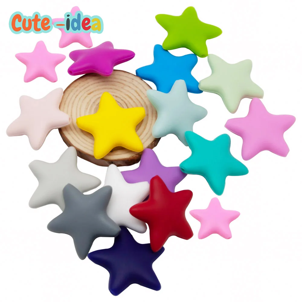 Cute-idea 10 pcs Star Silicone Beads Baby Food Grade Teethers DIY Baby Teething Toys For Pacifier Chain Necklace Accessories