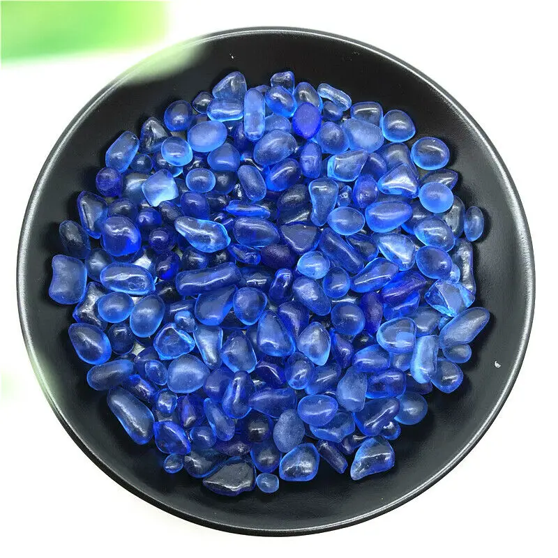 Drop shipping 50g 7-10mm Blue Gravel Coloured Glaze Crystal Buddha Aquarium Stones Decorl Stones and crystals