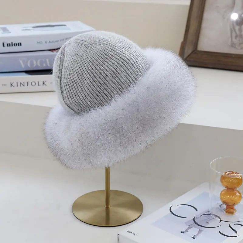 2021 Korean Warm Wool Hats Ear-protection Soft Fox Fur Hat Knitted fur Cap Women New Fashion Woolen Hat Dome