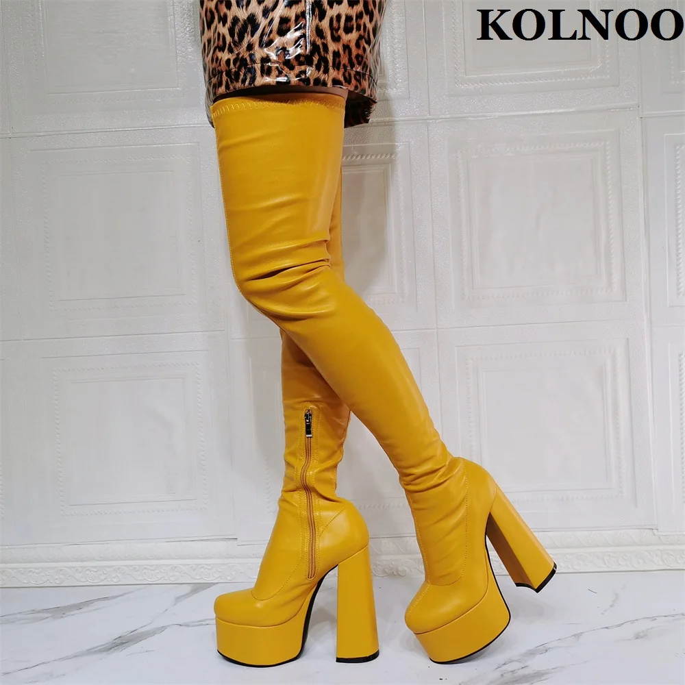 

Kolnoo New Real Photos Handmade Ladies Chunky Heel Over Knee Boots Sexy Club Party Thigh-high Boots Evening Fashion Winter Shoes