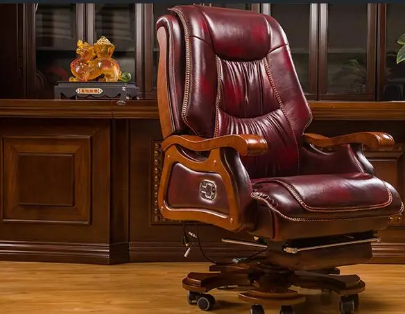 Genuine leather boss chair can lie down massage big shift chair solid wood swivel chair computer chair home lift office chair