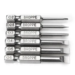 WENXING 6pcs /set 50mm 2 - 6mm Magnetic Flat Head Slotted Tip Screwdrivers Bits S2 Alloy Steel Hand Tools Screwdriver Drill Bit