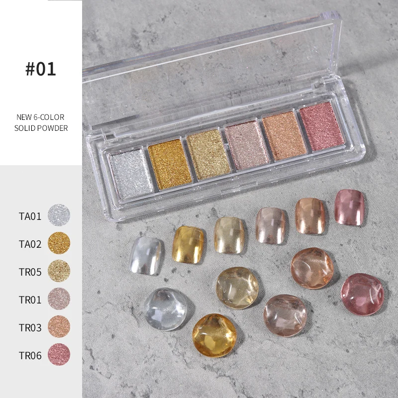 6 Colors Gold Silver Mirror Powder Solid Metallic Effect Nail Art Glitter Polish Rub Dust Pigment Manicuring Art Decoration