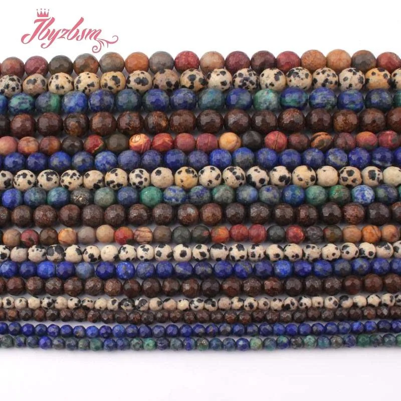 

Round Beads Faceted Jaspers,Lapis,Brozonite Natural Stone Beads For DIY Necklace Bracelets Jewelry Making 15" Free Shipping