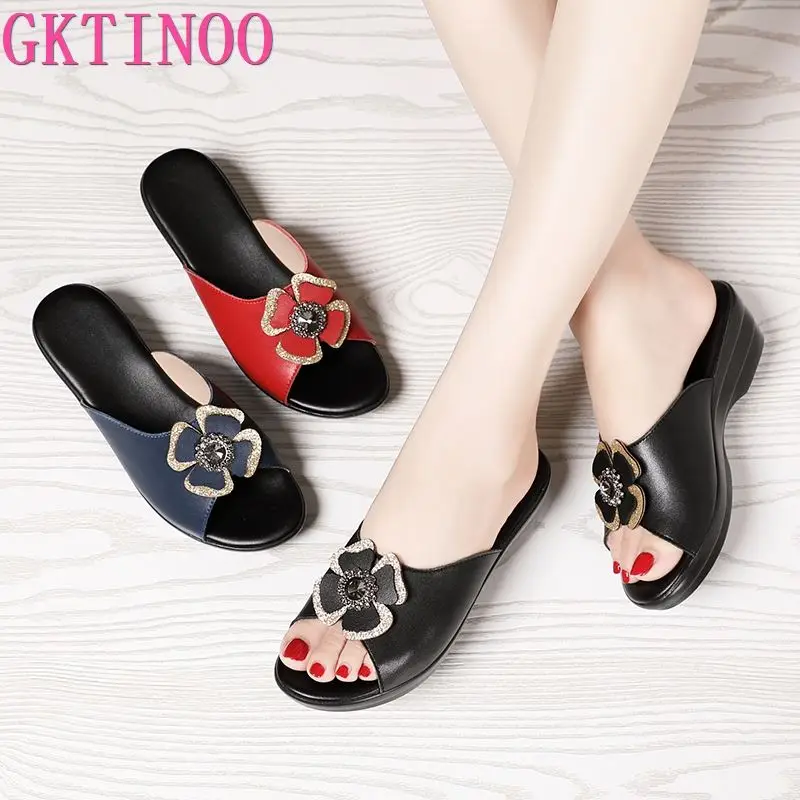 GKTINOO 2024 Summer Platform Flip Flops Fashion Beach Shoes Woman Anti-slip Genuine Leather Sandals Women Slippers Shoe Size 42