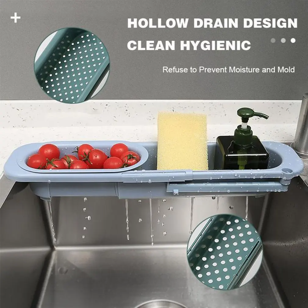 Kitchen Sink Rack Organizer Telescopic Drain Rack Dish Washing Filter Drain Storage Basket Adjustable Sponge Soap Hanging Holder