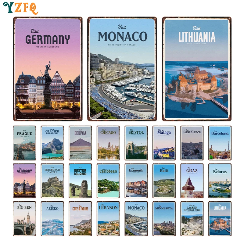 Vintage City Travel Posters Germany Graz Prague Tin Metal Plate Bar Cafe Living Room Ggarage Decoration Gft Wholesale DU-12704A