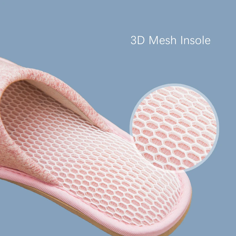 Spring Summer Breathable Indoor Women Cotton Slippers 3D Mesh Ladies Slides Non-slip EVA Sole Light Bedroom Lovers Shoes
