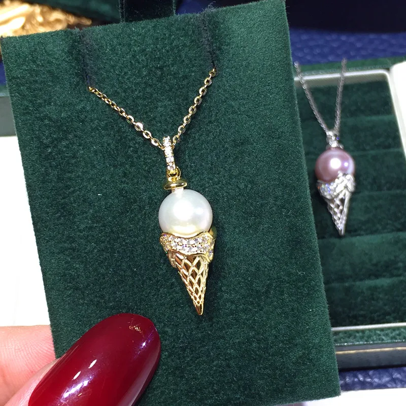 

Delicate Ice Cream Pendant Holder S925 Sterling Silver Pearl Pendant Settings Women DIY Handmade Jewelry Findings