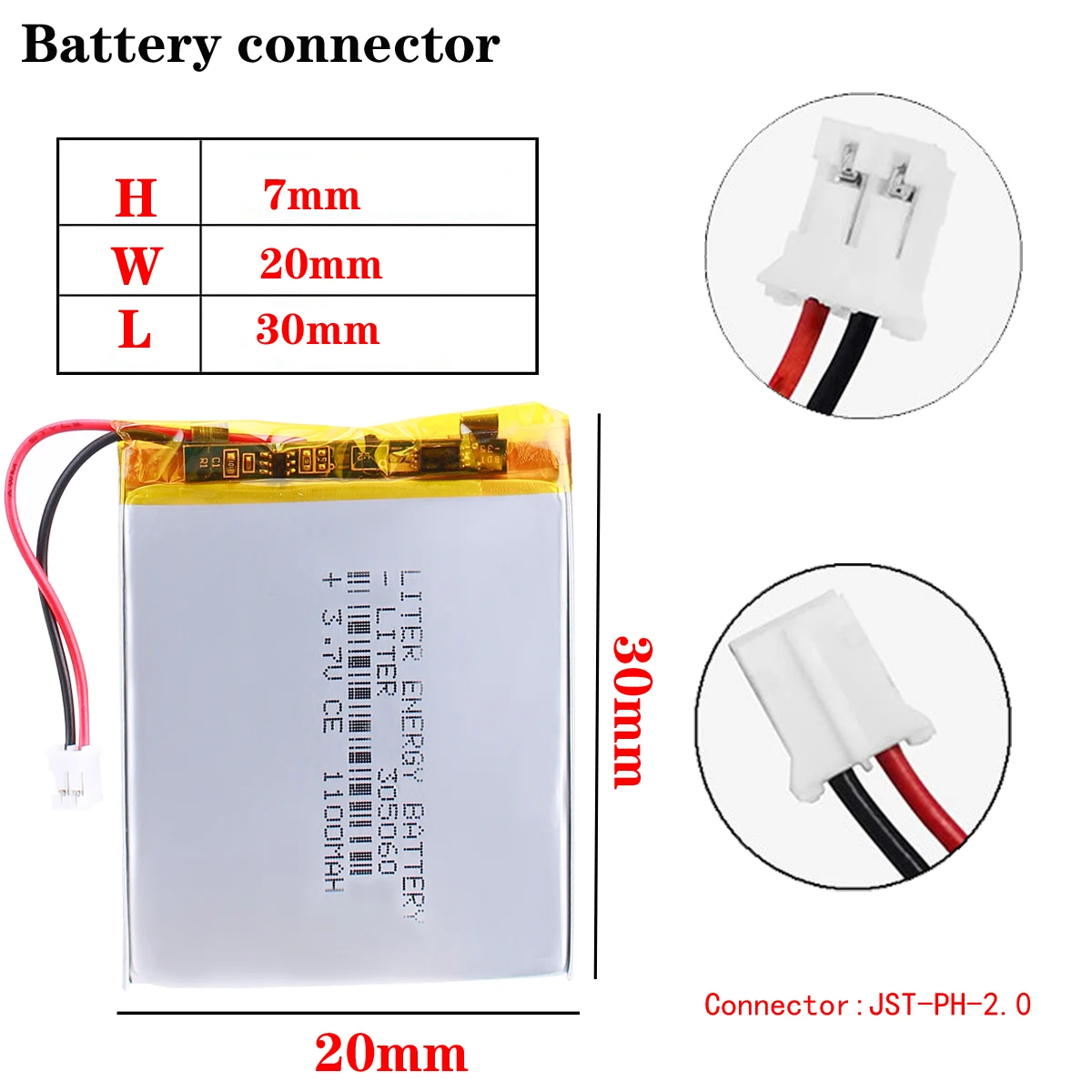 3.7 فولت 1100mAh 305060 بطارية قابلة للشحن ل MP3 MP4 موبايل بلوتوث لتحديد المواقع لعبة القراءة القلم المتكلم بطارية ليثيوم أيون يبو