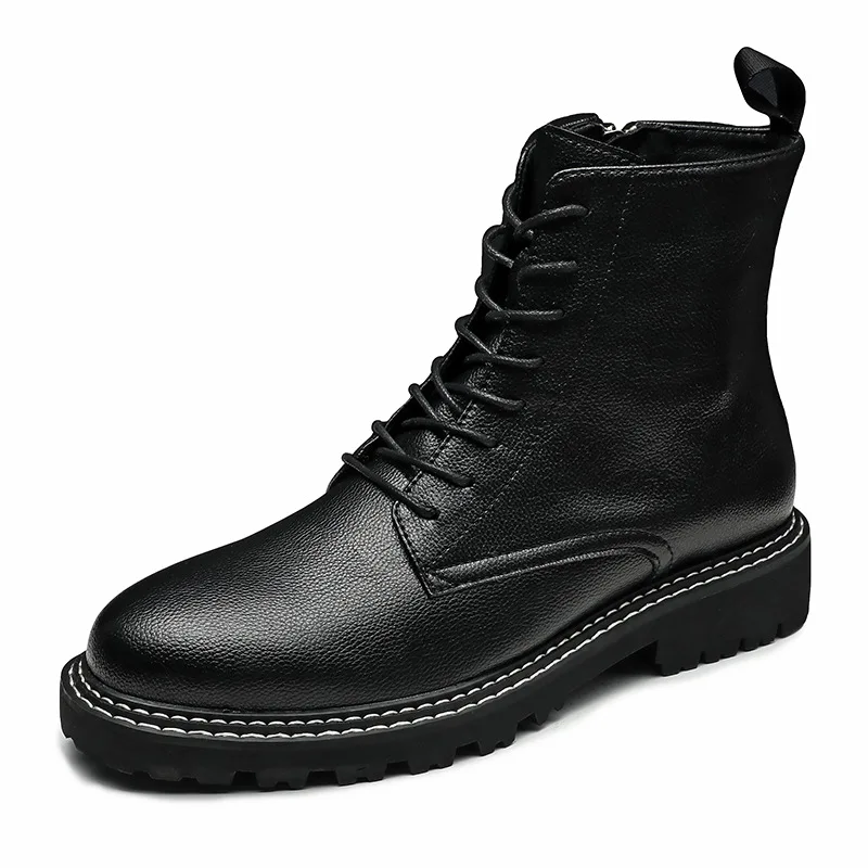 mens leisure cowboy boots platform natural leather shoes lace-up black botte handsome ankle botas de homens heren schoenen male