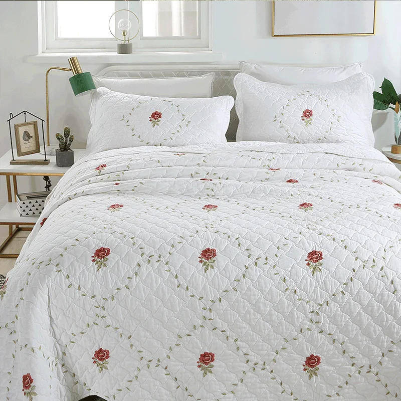 

White Bedspreads on the Bed Quilt Set 3pcs Jacquard Cotton Blanket for Double Bed Cover Pillowcase King Size Summer Coverlet