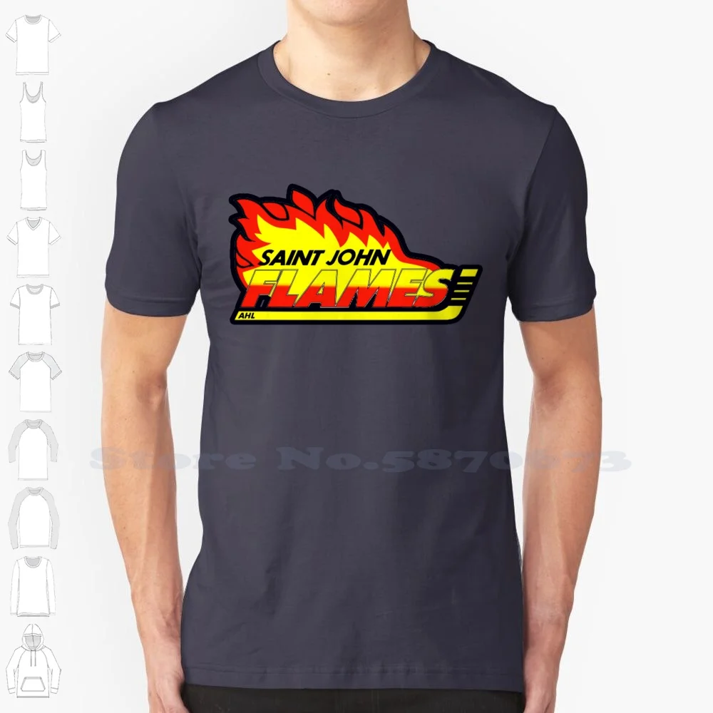 Saint John Flames And Shirt 100% Cotton T-Shirt Kansas City Blades Houston Aeros Moose Thunder