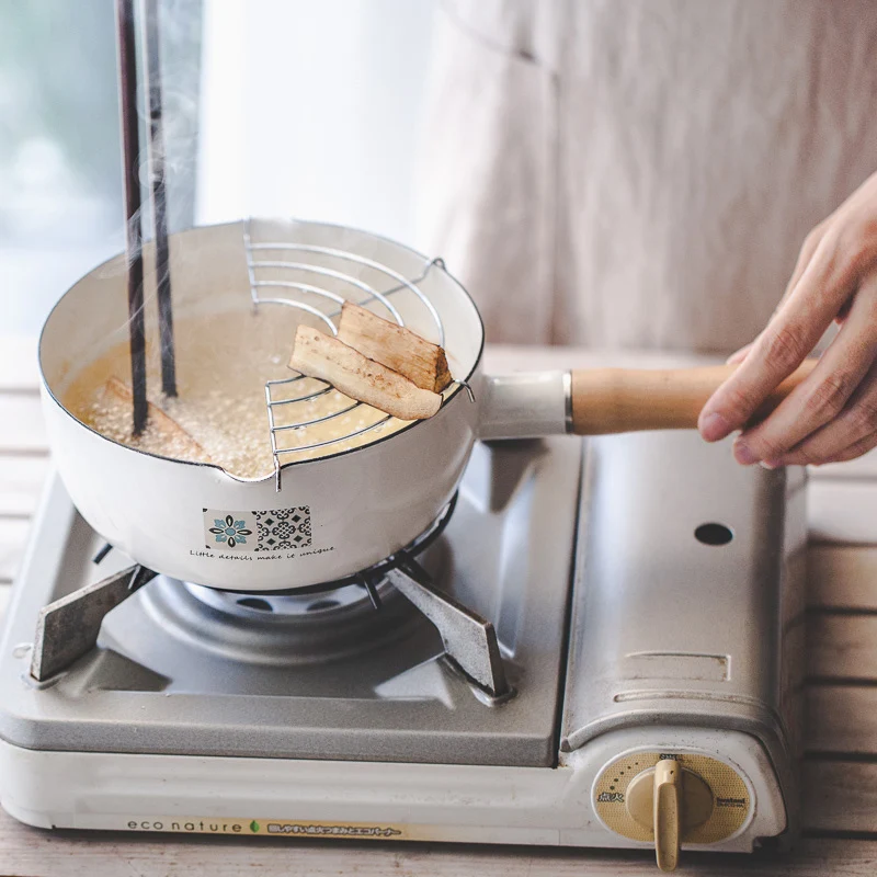 

Japanese style enamel milk stew pot high temperature resistant small soup cook pots general use for gas and induction cooker