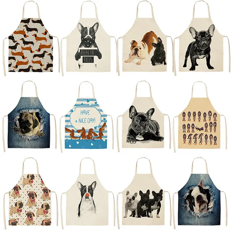 1Pcs Bulldog Dachshund Dog Kitchen Aprons Bully Dog Unisex Dinner Party Cooking Waist Bib Pinafore Cleaning Tools 47-38cm CJWQ35