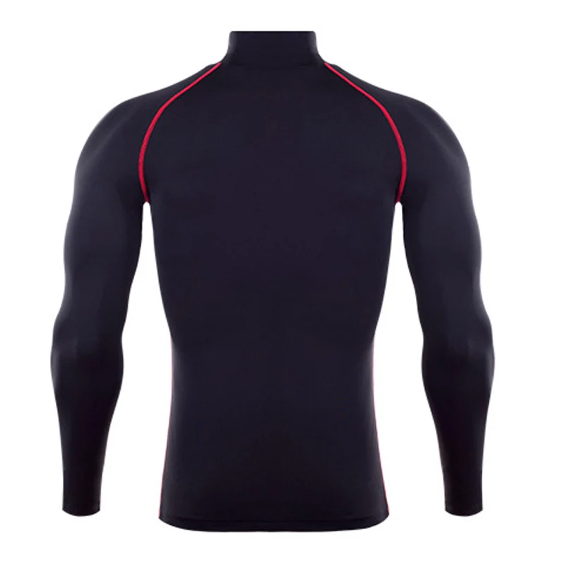 Custom LOGO Long Sleeve Fitness Gym T-Shirt Men Stand Collar Compression Shirts Quick Dry Autumn Cycling Stretch Sportswear Tops