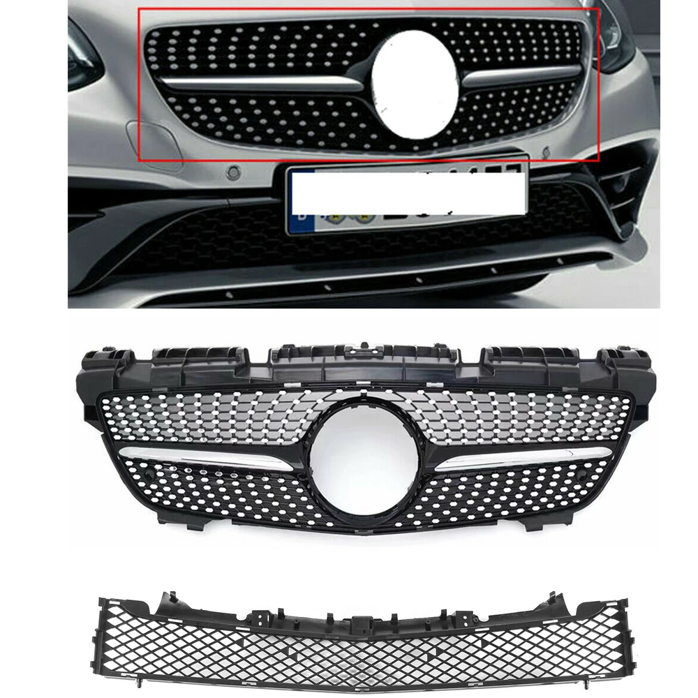 Front Grille For Mercedes Benz SLK Class R172 SLK200 SLK250 SLK350 2012-2016 Black/Silver Car Upper+Lower Bumper Hood Mesh Grill