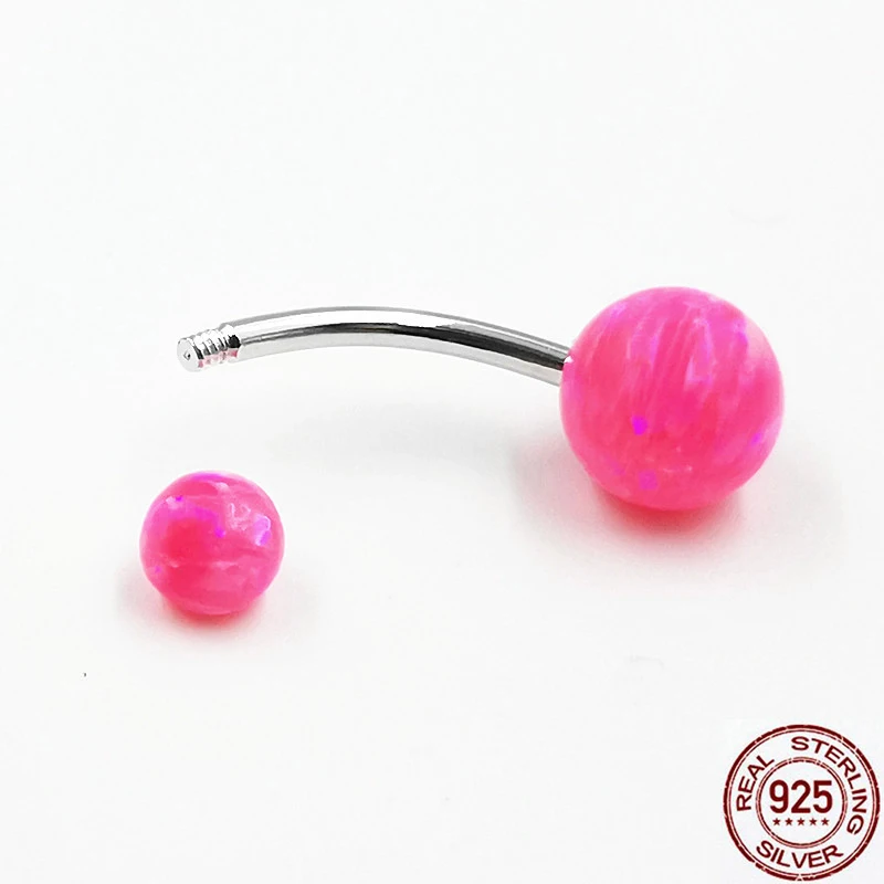 Pink opal belly navel ring bar piercing 925 sterling silver women sexy body piercing jewelry fashion