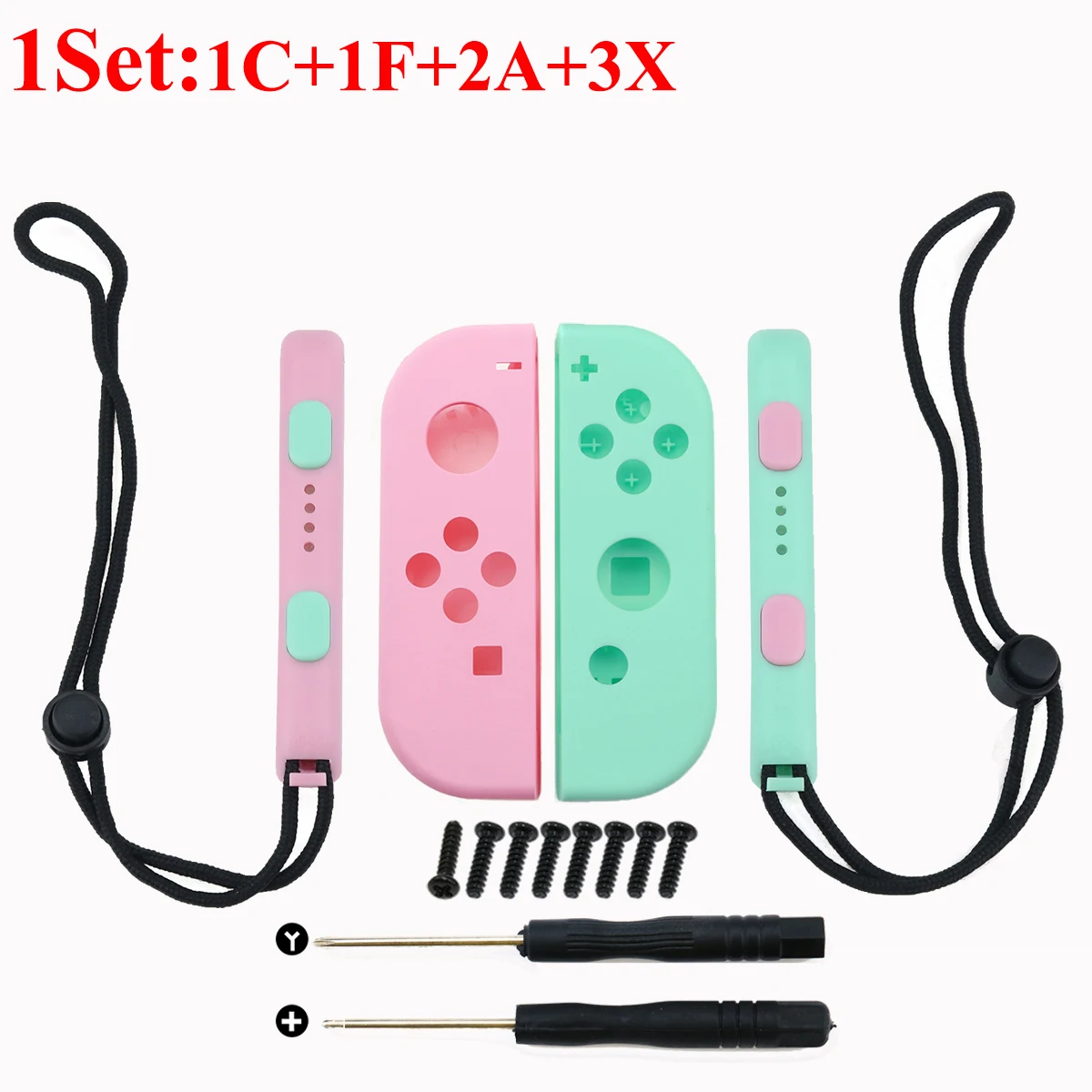 YuXi For NS Switch Console Joy con Housing Shell Case Replacement Parts and Hand Wrist Strap Rope Strips