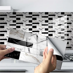 12/24/48pcs Marble Tile Crystal Mosaic Brick Sticker Bathroom Kitchen Wearable Wall Sticker Waterproof Self-adhesive DIY Decor