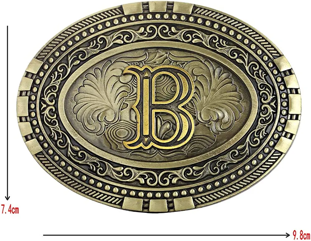 KDG Mens Western Belt Buckle - Initial Cowboy Letter Oval Belt Buckles for Women