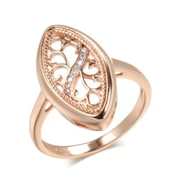 Kinel 2022 Trend 585 Rose Gold Ring For Women Micro Wax Inlay Natural Zircon Hollow Flower Ethnic Bride Ring Vintage Jewelry