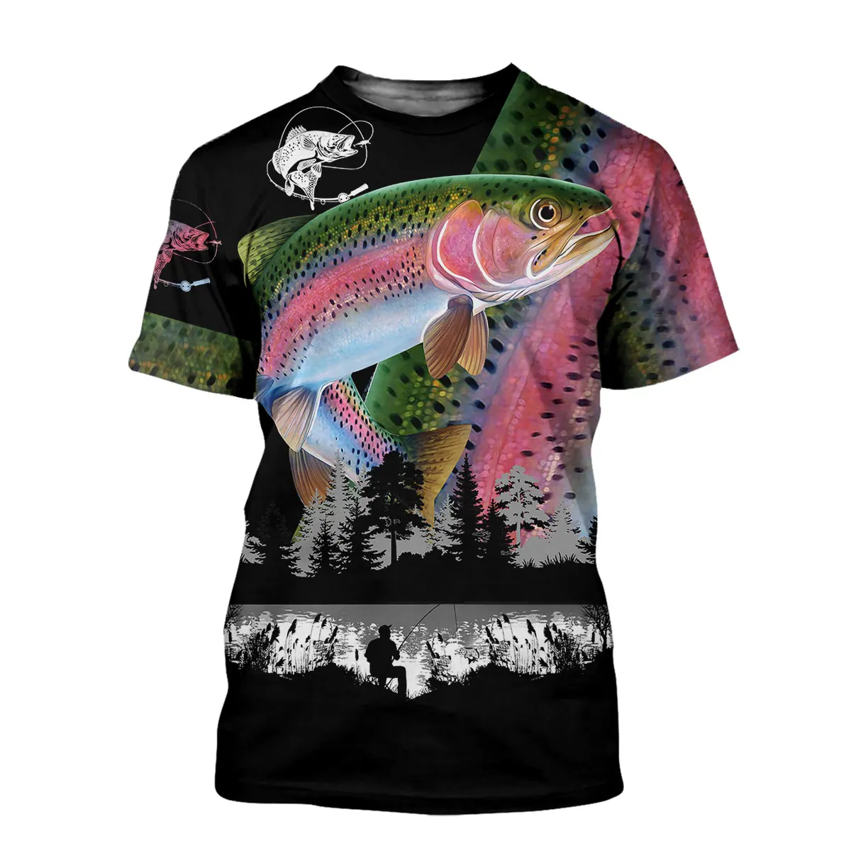 2021 Summer Hipster Men t-shirt Beautiful Trout Fishing 3D Printed Harajuku Short sleeve T shirt Unisex Casual tops TX0178