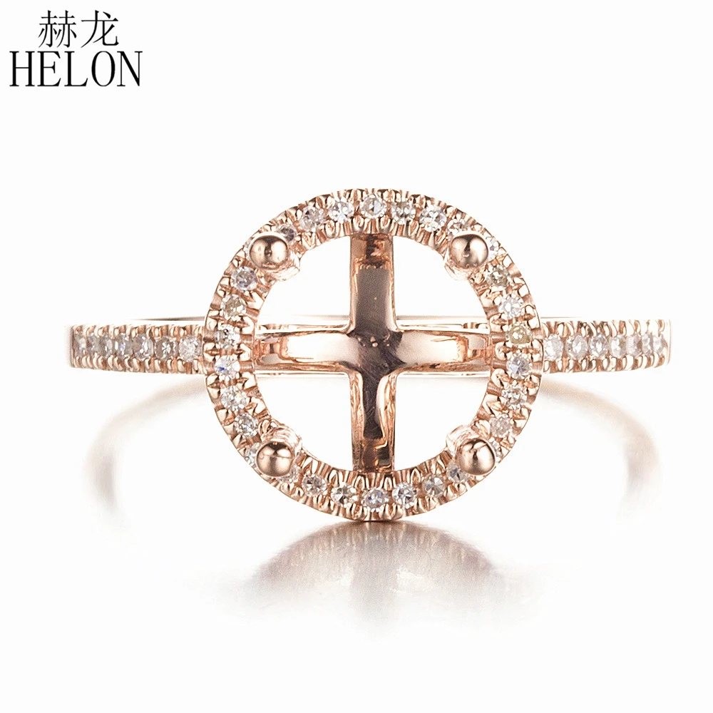 

HELON Round 8mm Semi Mount Ring Setting Solid 10K Rose Gold Pave 100% Genuine Natural Diamonds Jewelry Engagement Wedding Ring