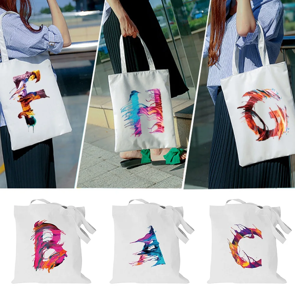 

Shopping Bag Grocery Handbag Letter Pattern Tote Bags Shopping Bag Women's Large Capacity College Handbags Canvas Bags